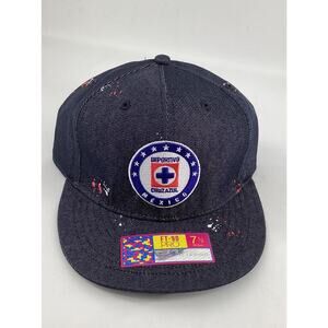 NWT Cruz Azul Fan Ink Hat Football Soccer Navy Paint Splatter Fitted Size 7 1/2